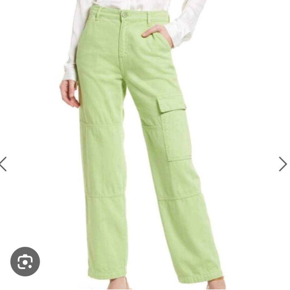 REFORMATION | US 24 (W26) Bailey High-Waisted Utility Pants | neon green